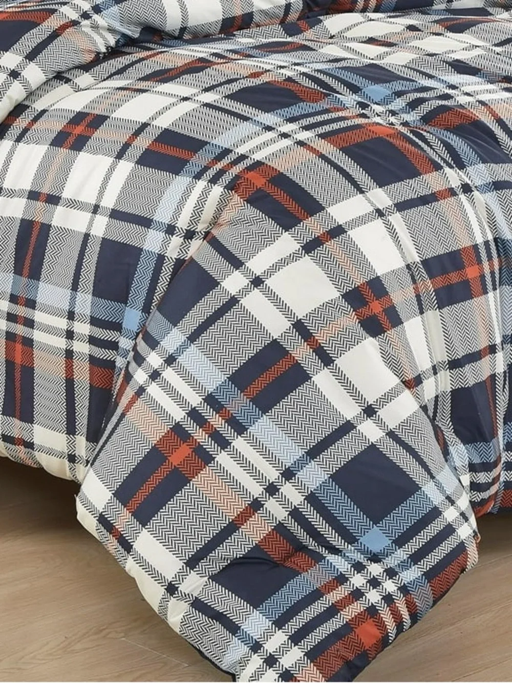 Plaid Twin 2 piece Comforter Set - Navy and Rust